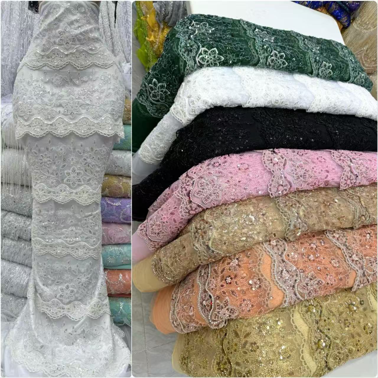 Tissu en dentelle perlée afric - Wedding Dress Supply avis et prix